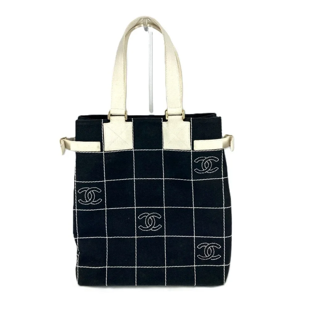 CHANEL Black Canvas Logo Shoulder Bag